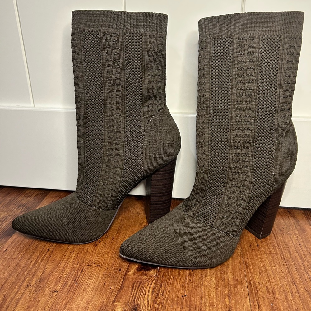 Shoe Dazzle Olive Heeled Booties
